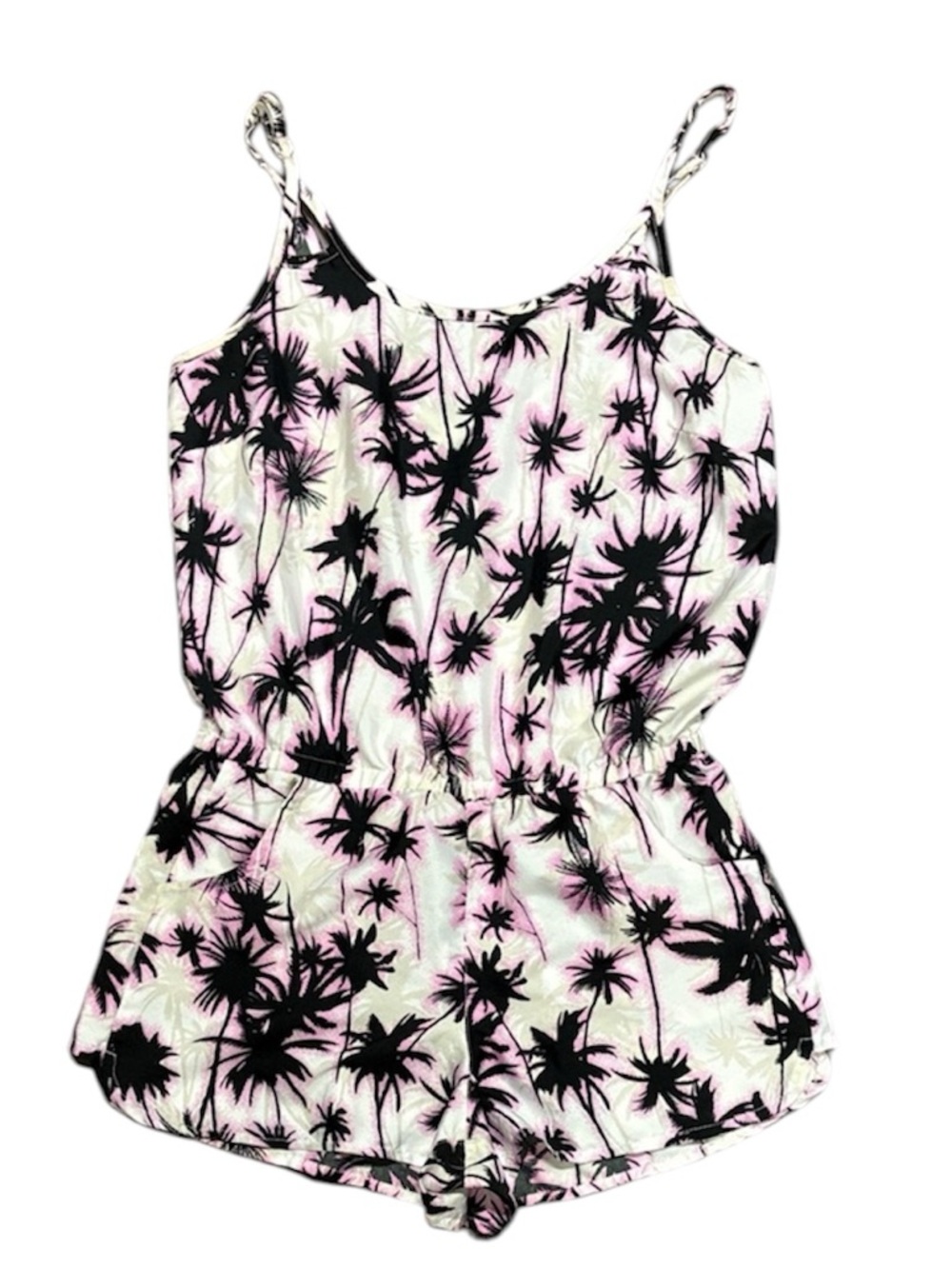 Harmony + Havoc Palm Tree Print Romper Pink Black Size Small Boho Beach Cover Up